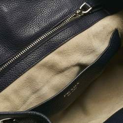 مملوكة مسبقًا Prada Navy Blue Leather Drawstring Flap Backpack