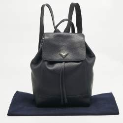 مملوكة مسبقًا Prada Navy Blue Leather Drawstring Flap Backpack