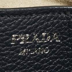 مملوكة مسبقًا Prada Navy Blue Leather Drawstring Flap Backpack