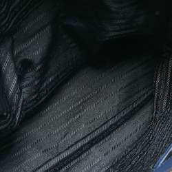 Pre Owned حقيبة يد برادا جلد سافيانو أزرق بحري تنفيذي بسحاب مزدوج