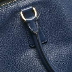 Pre Owned حقيبة يد برادا جلد سافيانو أزرق بحري تنفيذي بسحاب مزدوج