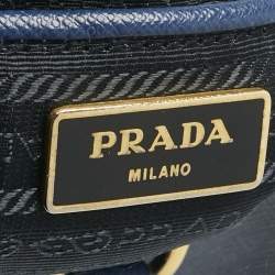 Pre Owned حقيبة يد برادا جلد سافيانو أزرق بحري تنفيذي بسحاب مزدوج