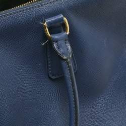 Pre Owned حقيبة يد برادا جلد سافيانو أزرق بحري تنفيذي بسحاب مزدوج