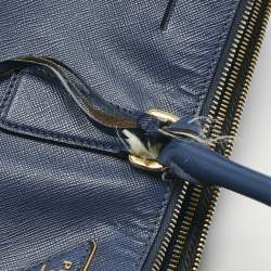 Pre Owned حقيبة يد برادا جلد سافيانو أزرق بحري تنفيذي بسحاب مزدوج