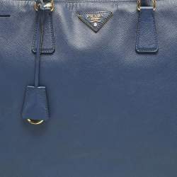 Pre Owned حقيبة يد برادا جلد سافيانو أزرق بحري تنفيذي بسحاب مزدوج