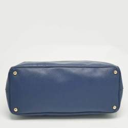 Pre Owned حقيبة يد برادا جلد سافيانو أزرق بحري تنفيذي بسحاب مزدوج