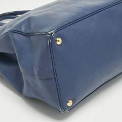 Pre Owned حقيبة يد برادا جلد سافيانو أزرق بحري تنفيذي بسحاب مزدوج