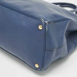 Pre Owned حقيبة يد برادا جلد سافيانو أزرق بحري تنفيذي بسحاب مزدوج
