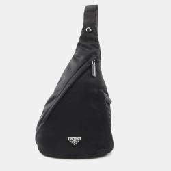 Pre Owned Prada Tessuto Waist Bag Body Nylon Saffiano Leather Black