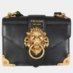 Pre Owned Prada Black Antic Soft Saffiano Lions Head Cahier Shoulder Bag