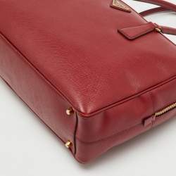 Pre Owned Prada Red Saffiano Lux Leather Top Zip Bauletto Bag