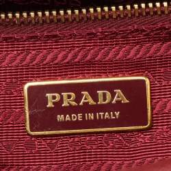 Pre Owned Prada Red Saffiano Lux Leather Top Zip Bauletto Bag