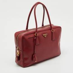 Pre Owned Prada Red Saffiano Lux Leather Top Zip Bauletto Bag