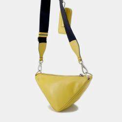 Pre Owned Prada Triangle Shoulder Bag Yellow Leather