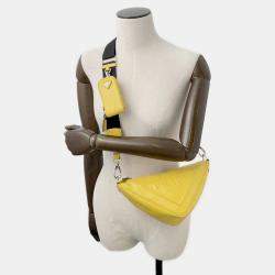 Pre Owned Prada Triangle Shoulder Bag Yellow Leather