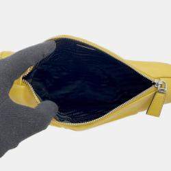 Pre Owned Prada Triangle Shoulder Bag Yellow Leather