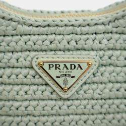 Pre Owned Prada Green Yarn Effect Raffia Crochet Re Edition 2005 Satchel