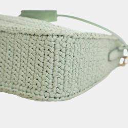 Pre Owned Prada Green Yarn Effect Raffia Crochet Re Edition 2005 Satchel