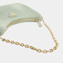 Pre Owned Prada Green Yarn Effect Raffia Crochet Re Edition 2005 Satchel