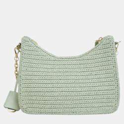 Pre Owned Prada Green Yarn Effect Raffia Crochet Re Edition 2005 Satchel