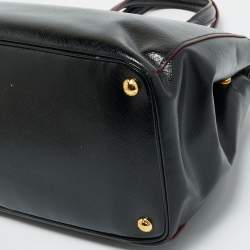 Pre Owned Prada Black Saffiano Vernic Leather Double Zip Satchel