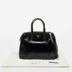 Pre Owned Prada Black Saffiano Vernic Leather Double Zip Satchel