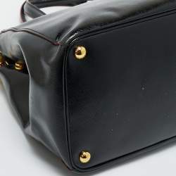 Pre Owned Prada Black Saffiano Vernic Leather Double Zip Satchel