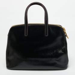 Pre Owned Prada Black Saffiano Vernic Leather Double Zip Satchel