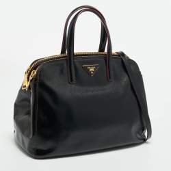 Pre Owned Prada Black Saffiano Vernic Leather Double Zip Satchel