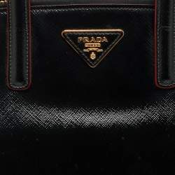Pre Owned Prada Black Saffiano Vernic Leather Double Zip Satchel