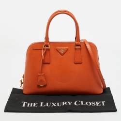 Pre Owned Prada Orange Saffiano Leather Medium Promenade Satchel