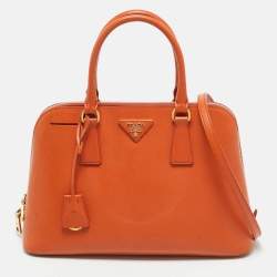 Pre Owned Prada Orange Saffiano Leather Medium Promenade Satchel