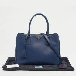 مملوكة مسبقًا Prada Navy Blue Saffiano Lux Leather Small Middle Zip Tote