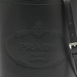 مملوكة مسبقًا Prada Black Leather Tambour Bucket Bag