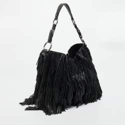 Pre Owned Prada Black Leather Fringe Hobo 