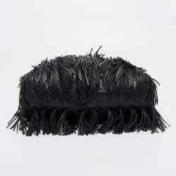 Pre Owned Prada Black Leather Fringe Hobo 