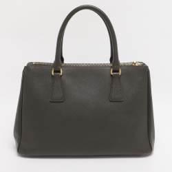 Pre Owned Prada Green Saffiano Lux Leather Small Double Zip Tote