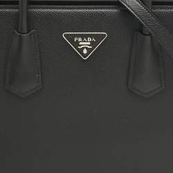 Pre Owned حقيبة يد توتس برادا جلد سافياتو كير أسود بقفل مزدوج