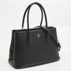 Pre Owned حقيبة يد توتس برادا جلد سافياتو كير أسود بقفل مزدوج