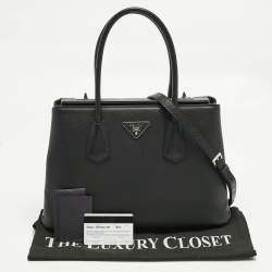 Pre Owned حقيبة يد توتس برادا جلد سافياتو كير أسود بقفل مزدوج