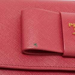 Pre Owned Prada Pink Saffiano Metal Leather Bow Flap Continental Wallet