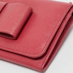 Pre Owned Prada Pink Saffiano Metal Leather Bow Flap Continental Wallet