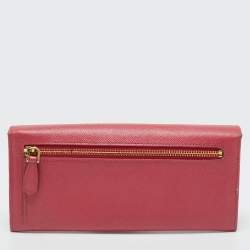 Pre Owned Prada Pink Saffiano Metal Leather Bow Flap Continental Wallet