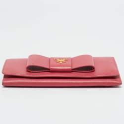 Pre Owned Prada Pink Saffiano Metal Leather Bow Flap Continental Wallet