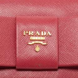 Pre Owned Prada Pink Saffiano Metal Leather Bow Flap Continental Wallet