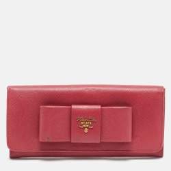 Pre Owned Prada Pink Saffiano Metal Leather Bow Flap Continental Wallet