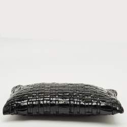 Pre Owned Prada Black Patent Leather Woven Slim Clutch