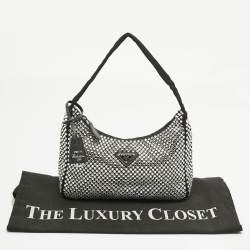 Pre Owned Prada Black Satin Re-Edition 2000 Crystals Shoulder Bag