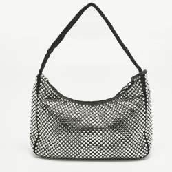 Pre Owned Prada Black Satin Re-Edition 2000 Crystals Shoulder Bag