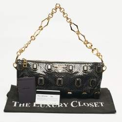 Pre Owned Prada Black Snakeskin Pietre Crystals Embellished Chain Clutch